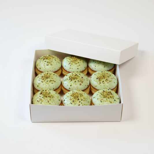 Freshly baked pistachio donuts with pistachio filling from The Happy Family Bakery