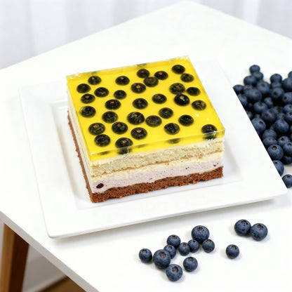 Freshly baked cake with blueberries and jelly from the Happy Family Bakery